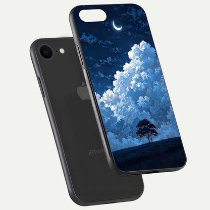 Midnight Sky Serenity Glass Case for iPhone 7 floating dual-view mockup showing HD gloss and night shine