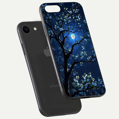 Mystic Floral Night Glass Case for iPhone 7 floating dual-view mockup displaying shine and rich color depth