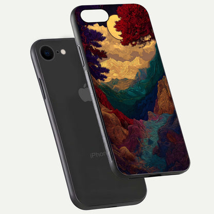 Mystic Valley Light Glass Case for iPhone 7 floating dual-view mockup showing HD gloss and light blend
