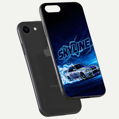 Neon Drift Beast Glass Case for iPhone 7 floating dual-view mockup showing gloss texture and motion glow