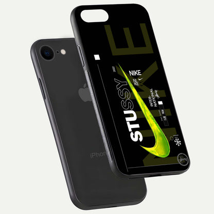 Neon Street Edition Glass Case for iPhone 7 floating dual-view mockup showing HD gloss and neon glow