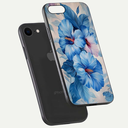 Ocean Hibiscus Grace Glass Case for iPhone 7 floating dual-view mockup showing gloss reflection and print clarity