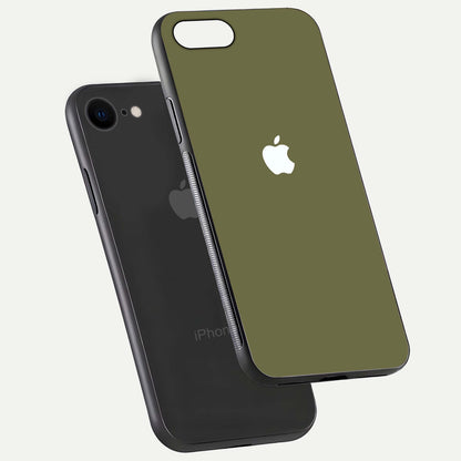 Olive Matte Essence Glass Case for iPhone 7 floating dual-view mockup showing matte gloss and depth