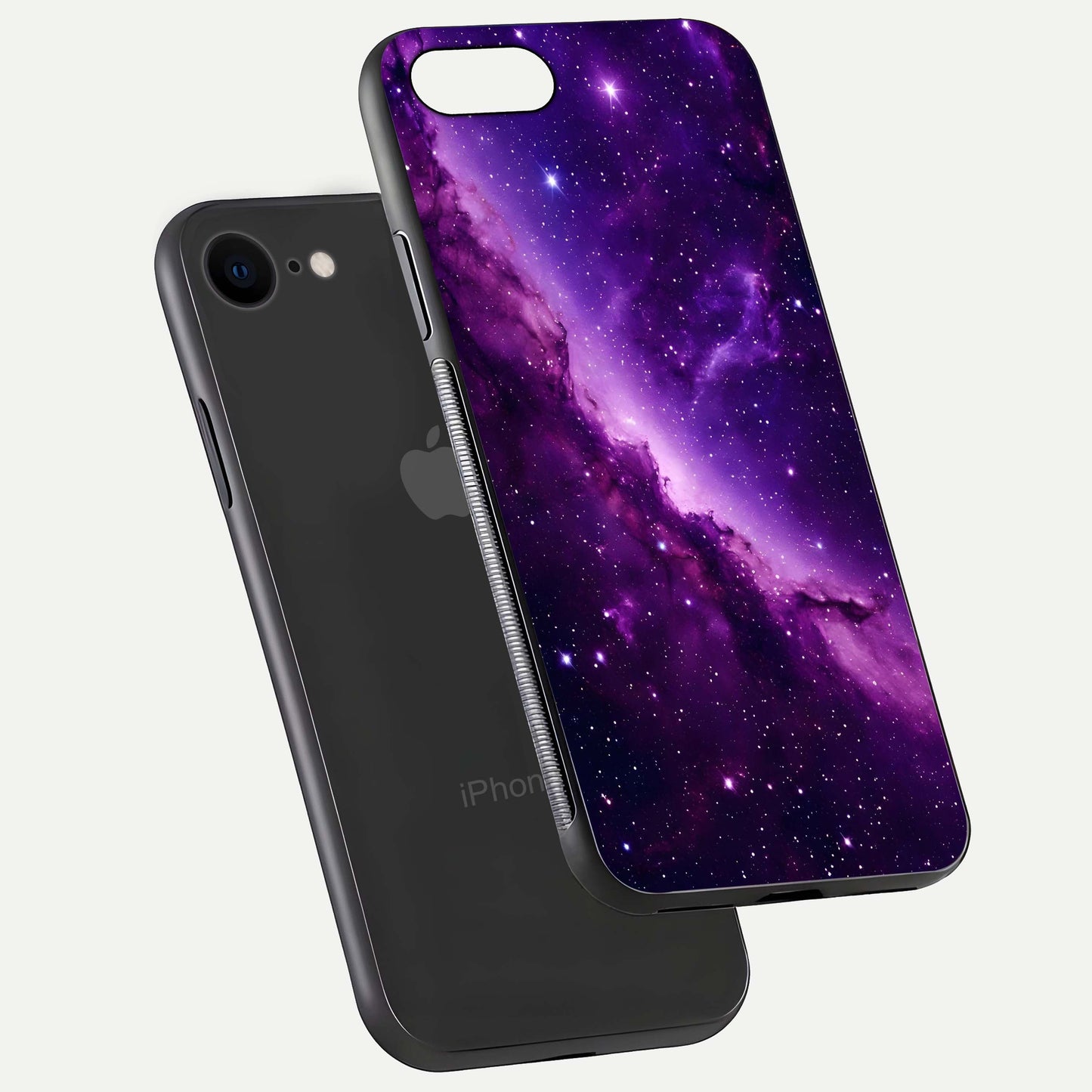 Purple Shade Sky Glass Case for iPhone 7 floating dual-view mockup displaying gloss and sky theme