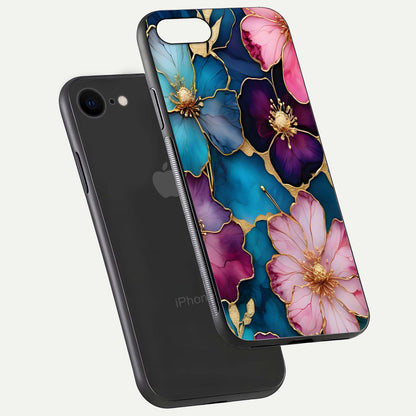 Sparkle Floral Glass Case for iPhone 7 floating dual-view mockup displaying gloss surface and sparkle effect