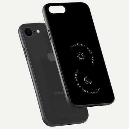 Sun Moon Balance Glass Case for iPhone 7 floating dual-view mockup displaying gloss surface and edge clarity