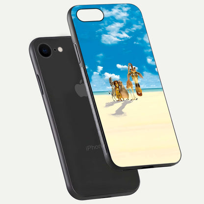 Tropical Fun Squad Glass Case for iPhone 7 floating dual-view mockup displaying gloss reflection and contrast