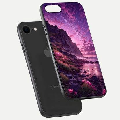 Twilight Blossom Coast Glass Case for iPhone 7 floating dual-view mockup displaying gloss surface and detail