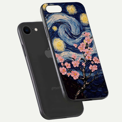 Van Gogh Scenery Glass Case for iPhone 7 floating dual-view mockup displaying gloss reflection and HD quality