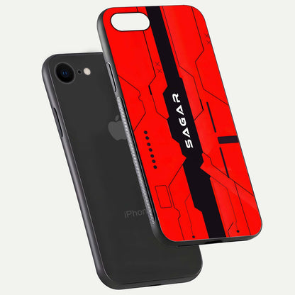 Voltage Rise CYBERPUNK Custom Name Glass Case for iPhone 7 floating dual-view mockup displaying gloss shine and lighting