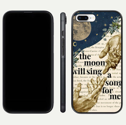 Aesthetic Divine Glass Case for iPhone 16 Pro front and back view layout showing black front display and divine art glass back