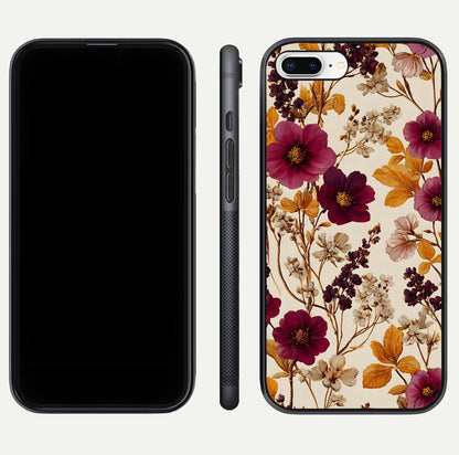 Autumn Wine Bloom Glass Case for iPhone 16 Pro front and back layout showing autumn print and HD glass clarity