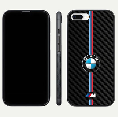 BMW Pattern Glass Case for iPhone 7 Plus front-and-back layout displaying car-themed art and premium glass gloss