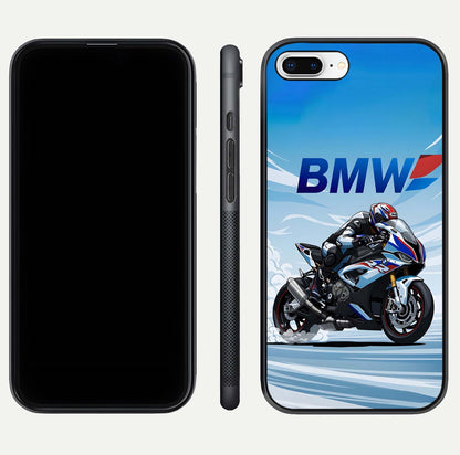 BMW Power Drift Glass Case for iPhone 7 Plus dual-view layout showing energy pattern and edge clarity