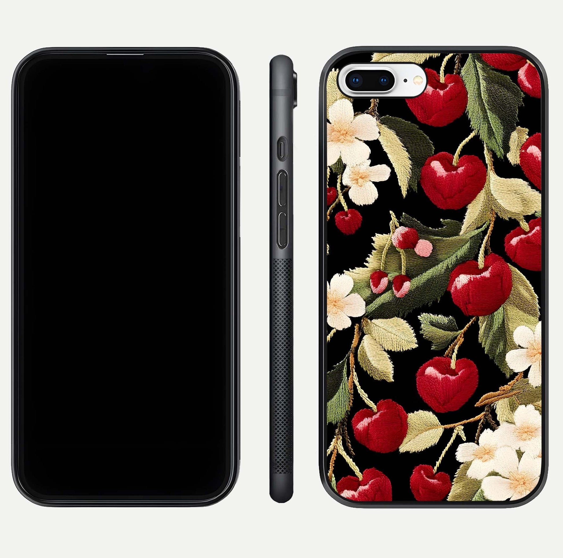 Bloom Thread Art Glass Case for iPhone 7 Plus front-and-back layout showing smooth edges and high-clarity print