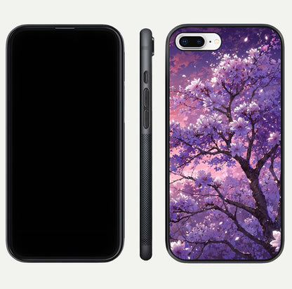 Blossom Tree Glass Case for iPhone 7 Plus front-and-back layout showing art alignment and gloss reflection