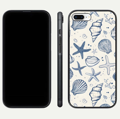 Blue Ocean Outline Glass Case for iPhone 7 Plus front-and-back layout showing minimal wave design and HD gloss