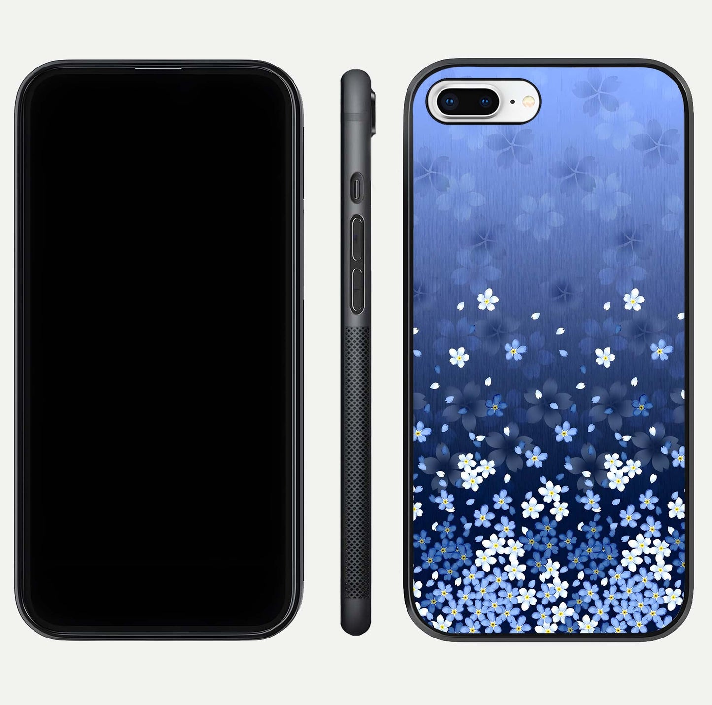 Blue Starry Glass Case for iPhone 7 Plus dual-view layout showing star spread and smooth edge shine