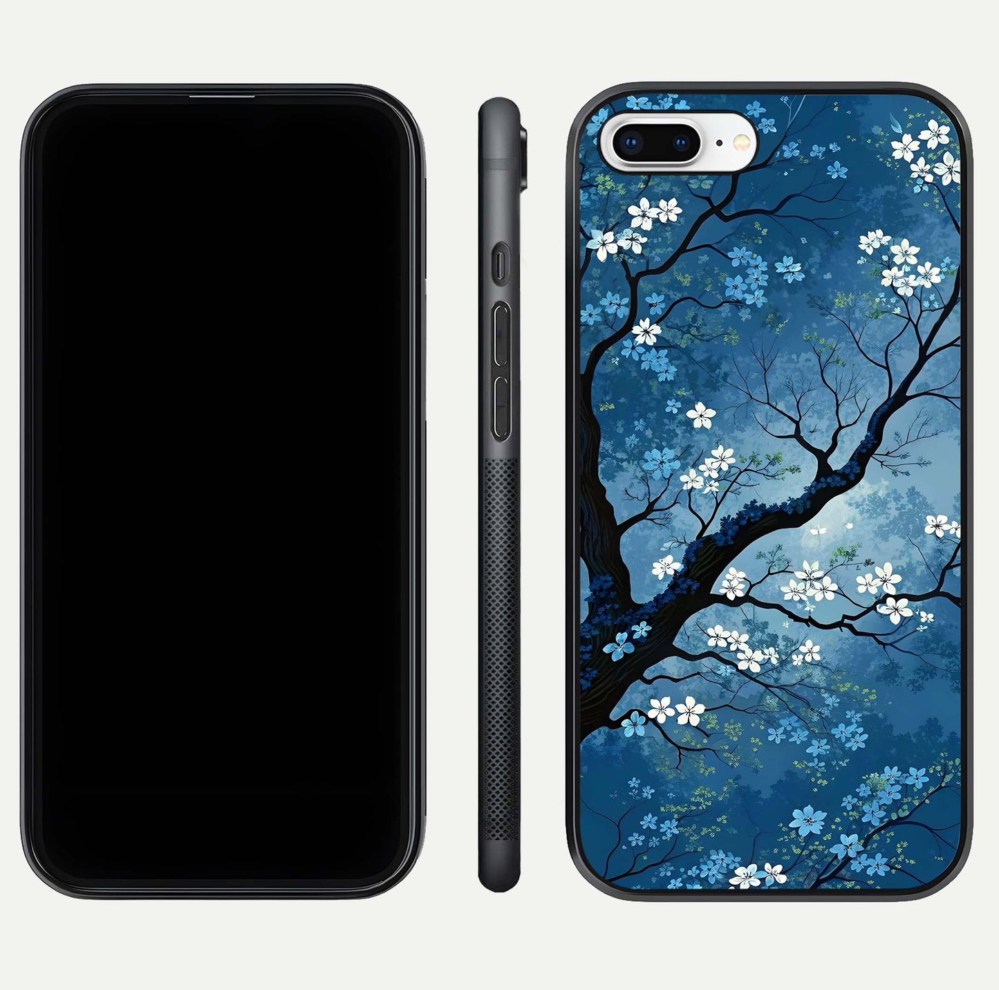 Blue Tree Serenity Glass Case for iPhone 7 Plus front-and-back layout showing gradient background and smooth edges