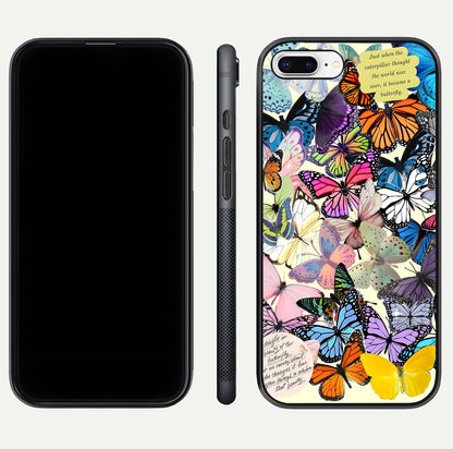 Butterflies Petal Dream Glass Case for iPhone 7 Plus front-and-back layout showcasing floral spread and reflection shine