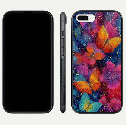 Butterfly Dream Mist Glass Case for iPhone 7 Plus dual-view layout showing mist background and edge polish