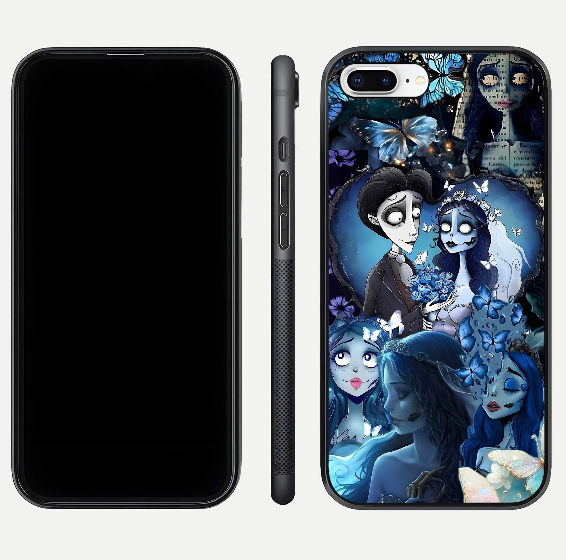 Butterfly Ghost Soul Glass Case for iPhone 7 Plus front-and-back layout highlighting dark art balance and HD shine