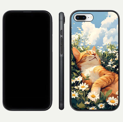 Cat & Flowers View Glass Case for iPhone 7 Plus front-and-back layout showing floral balance and gloss surface