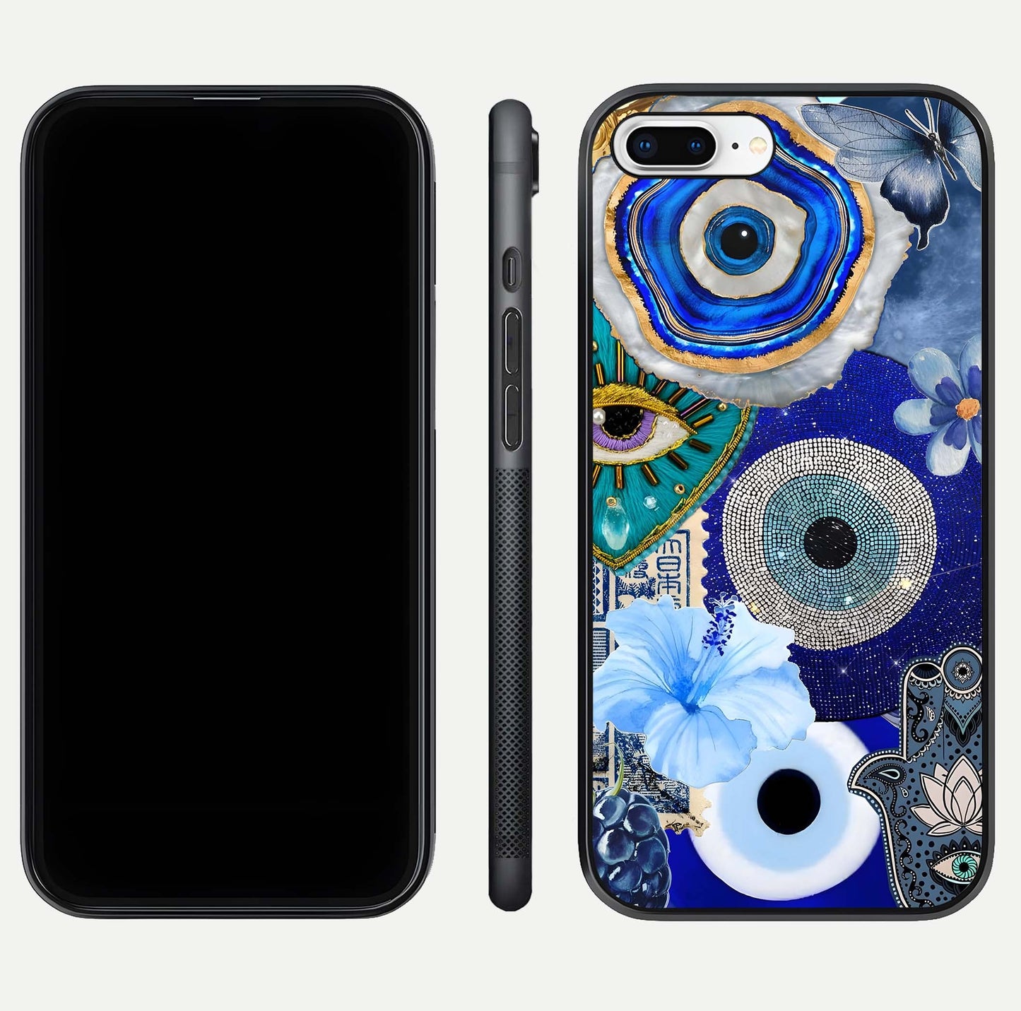 Celestial Blue Vision Glass Case for iPhone 7 Plus dual-view layout showing celestial gradient and curved edges