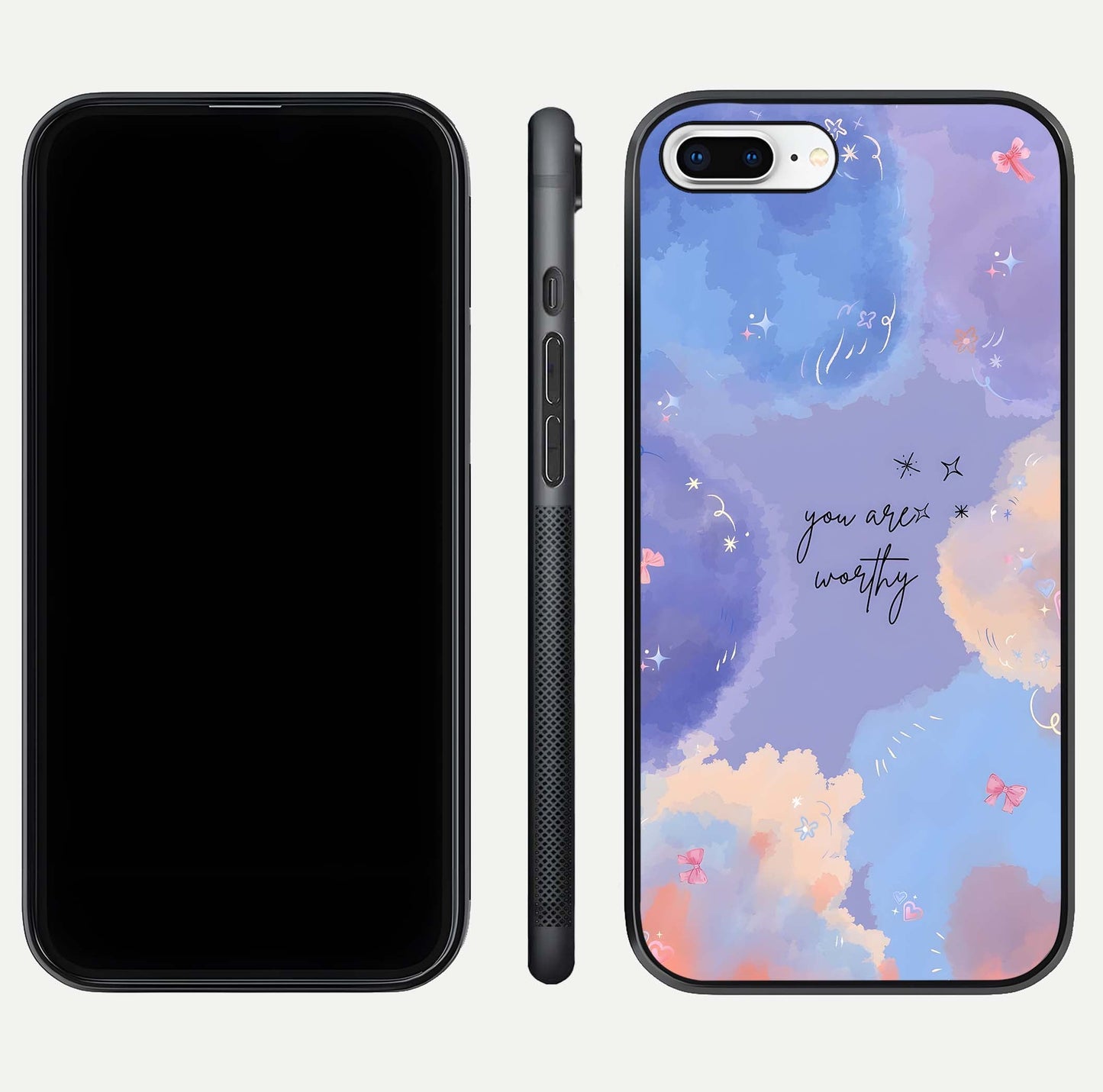 Celestial Cloud Magic Glass Case for iPhone 7 Plus dual-view layout showcasing soft color transition and gloss shine