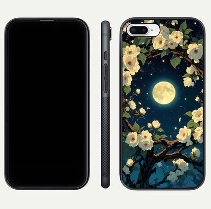 Celestial Moon & Flower Glass Case for iPhone 7 Plus dual-view layout showing balanced lunar art and gloss tone