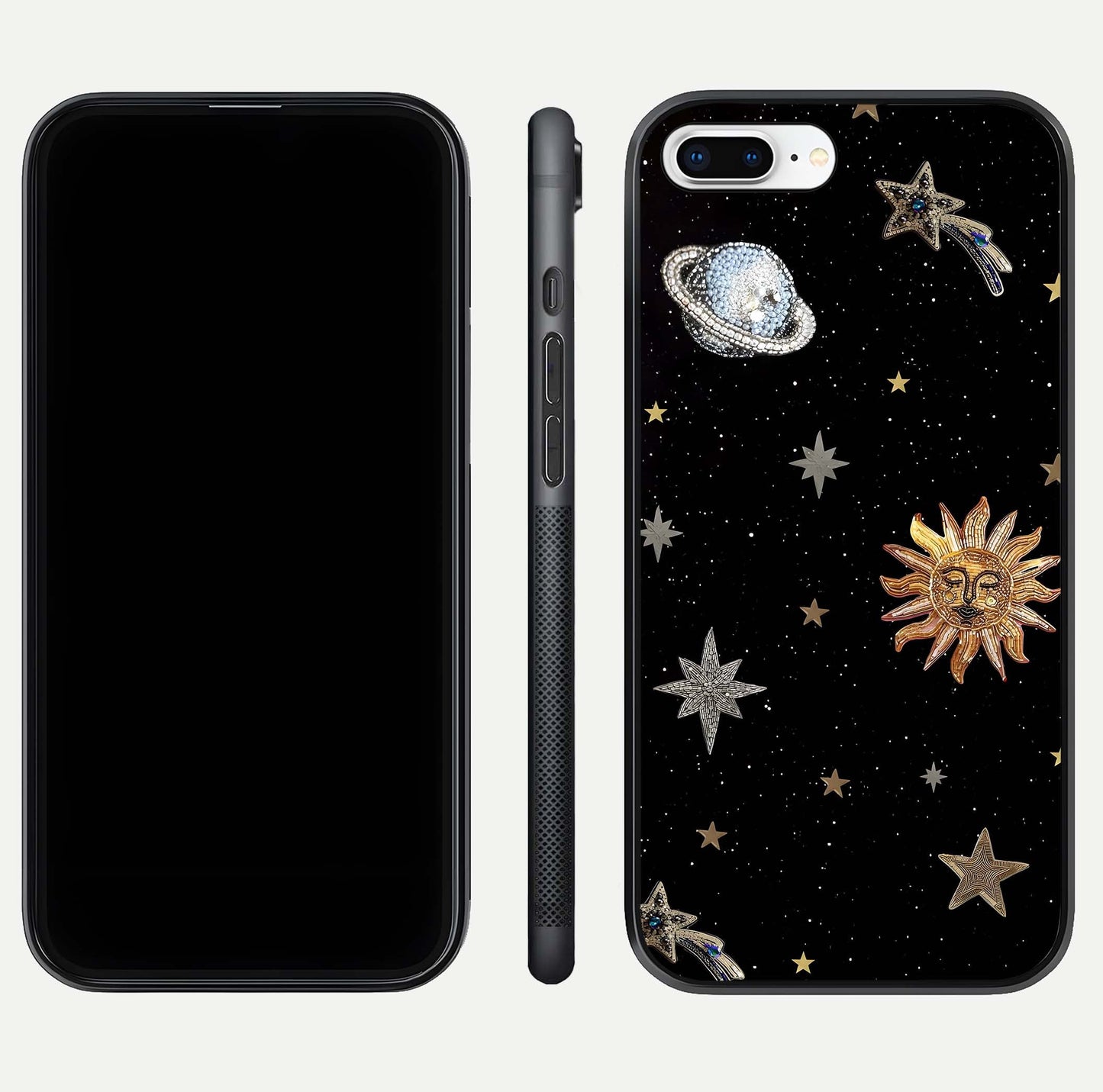 Celestial Moon With Stars Glass Case for iPhone 7 Plus front-and-back layout displaying lunar art and premium finish