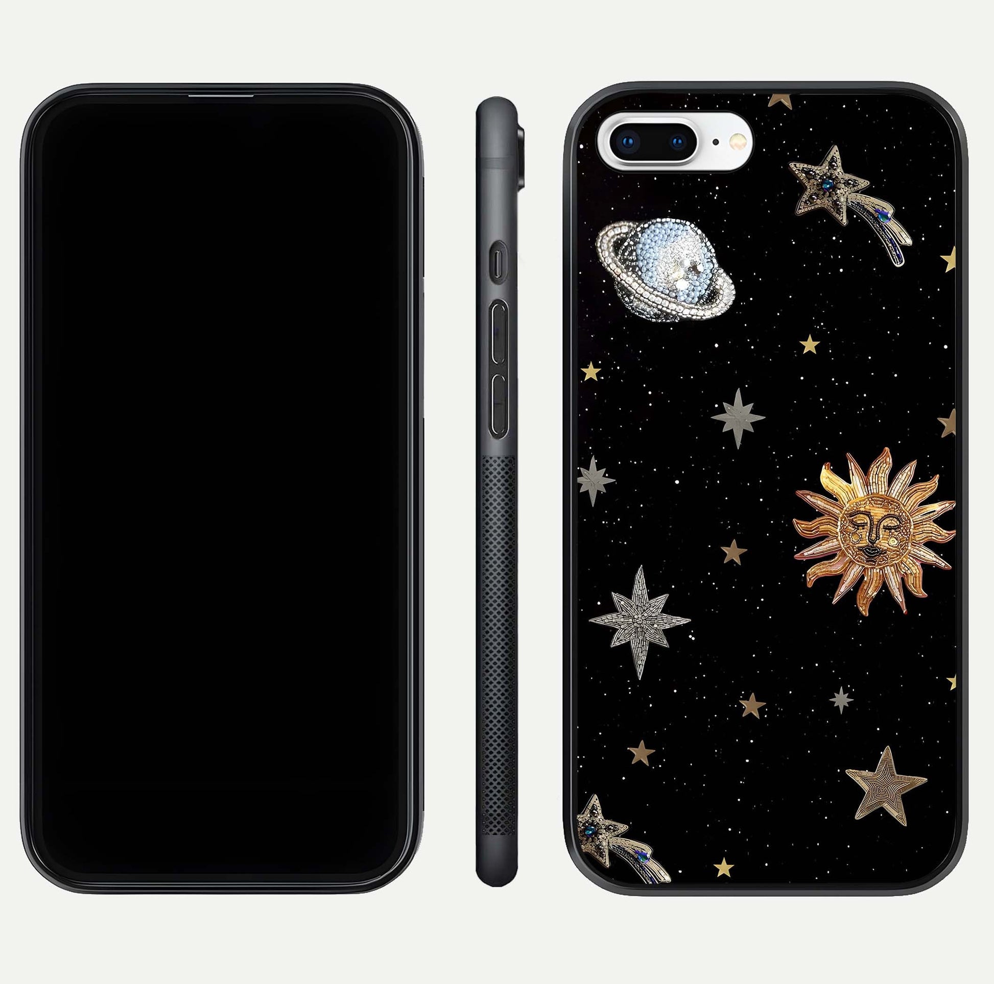 Celestial Moon With Stars Glass Case for iPhone 7 Plus front-and-back layout displaying lunar art and premium finish