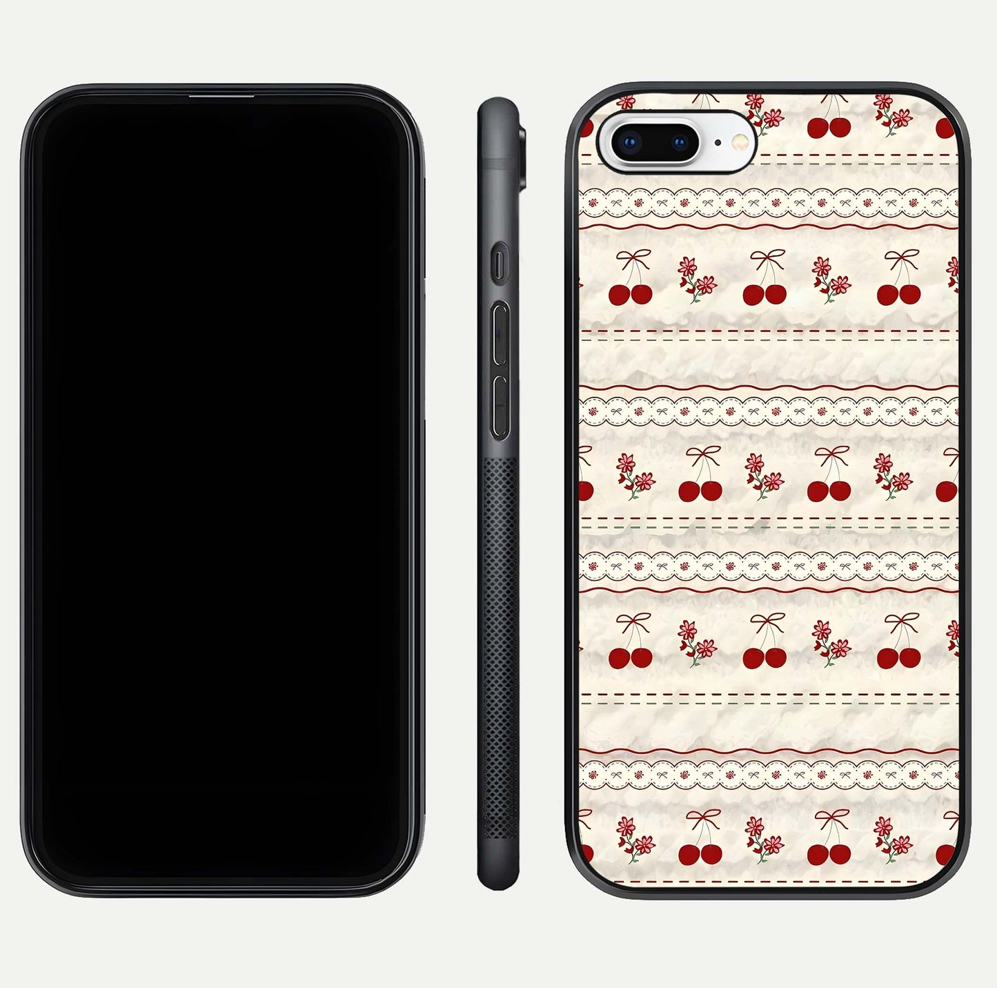 Cherry Bloom Charm Glass Case for iPhone 7 Plus front-and-back layout displaying floral art and smooth finish