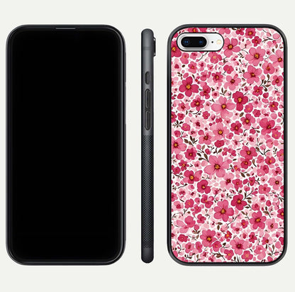 Cherry Blossom Charm Glass Case for iPhone 7 Plus dual-view layout showing elegant floral balance and HD gloss