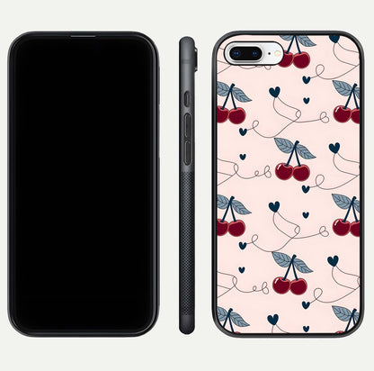 Cherry Heart Line Glass Case for iPhone 7 Plus dual-view layout displaying minimal cherry motif and edge design
