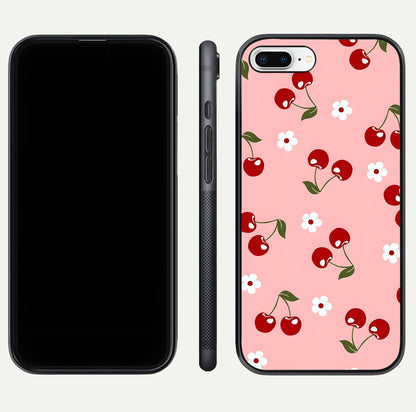 Cherry Love Mood Glass Case for iPhone 7 Plus dual-view layout showing design alignment and curved edges
