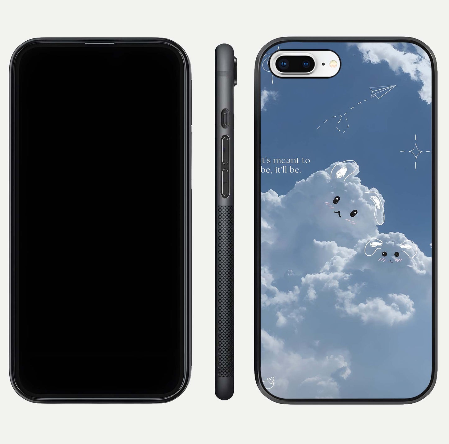Cloud Bunny Dreams Glass Case for iPhone 7 Plus dual-view layout displaying aesthetic tones and smooth polish