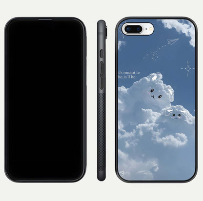 Cloud Bunny Dreams Glass Case for iPhone 7 Plus dual-view layout displaying aesthetic tones and smooth polish