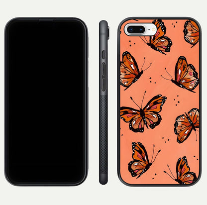 Coral Wing Butterfly Glass Case for iPhone 7 Plus dual-view layout displaying soft floral tones and curved edges
