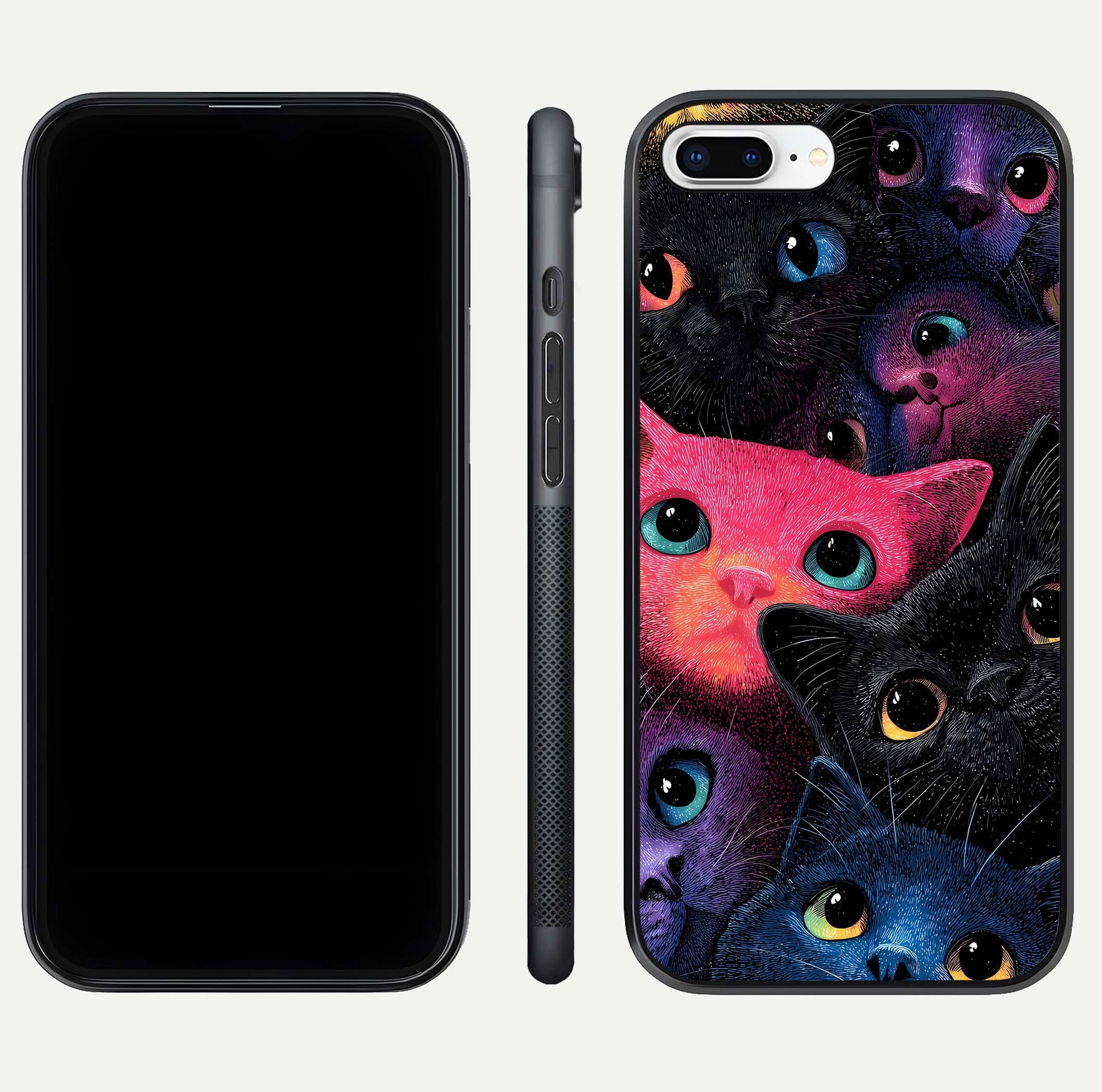 Cosmic Cats Dreams Glass Case for iPhone 7 Plus dual-view layout displaying HD print and glossy shine