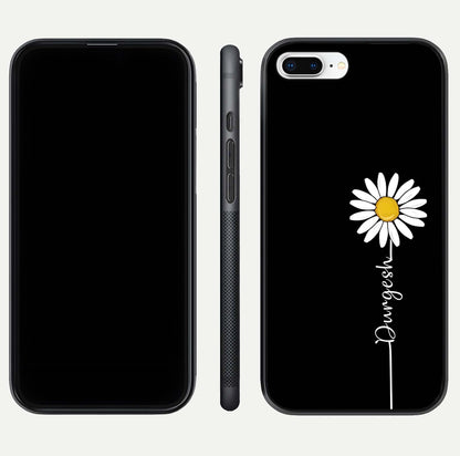 Custom Name White Flower Glass Case for iPhone 7 Plus dual-view layout showing elegant floral tone and curved edge finish