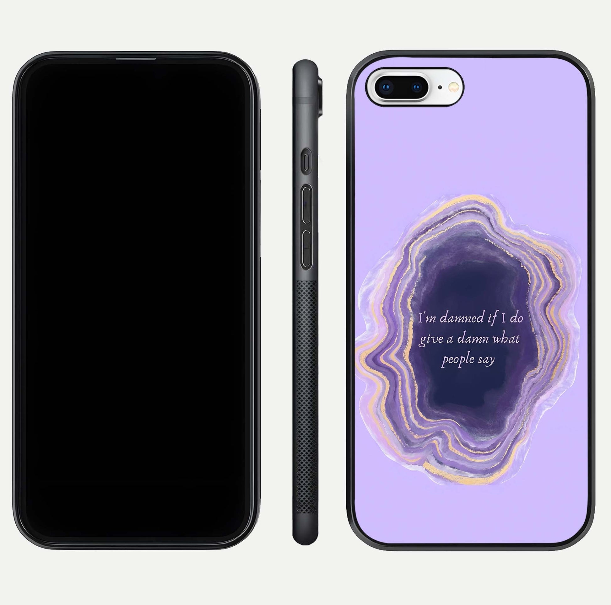 Damned People Quote Glass Case for iPhone 7 Plus dual-view layout displaying modern print and glass clarity