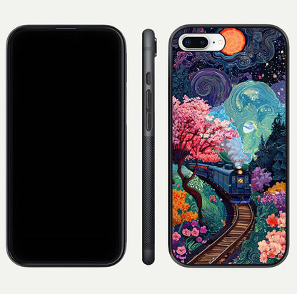 Digital Art Glass Case for iPhone 7 Plus dual-view layout displaying artistic tones and curved glass edge