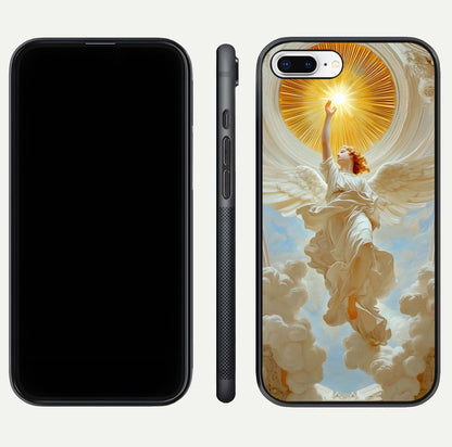 Divine Light Angel Glass Case for iPhone 7 Plus dual-view layout displaying celestial tones and smooth curves