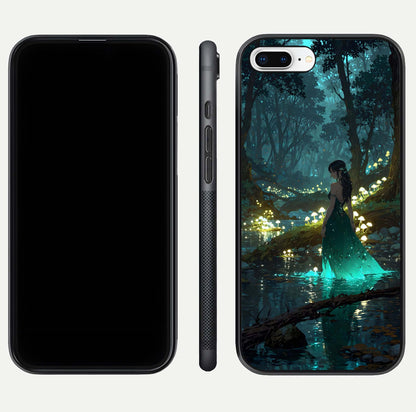 Enchanted Forest Glow Glass Case for iPhone 7 Plus dual-view layout displaying green tones and smooth glass