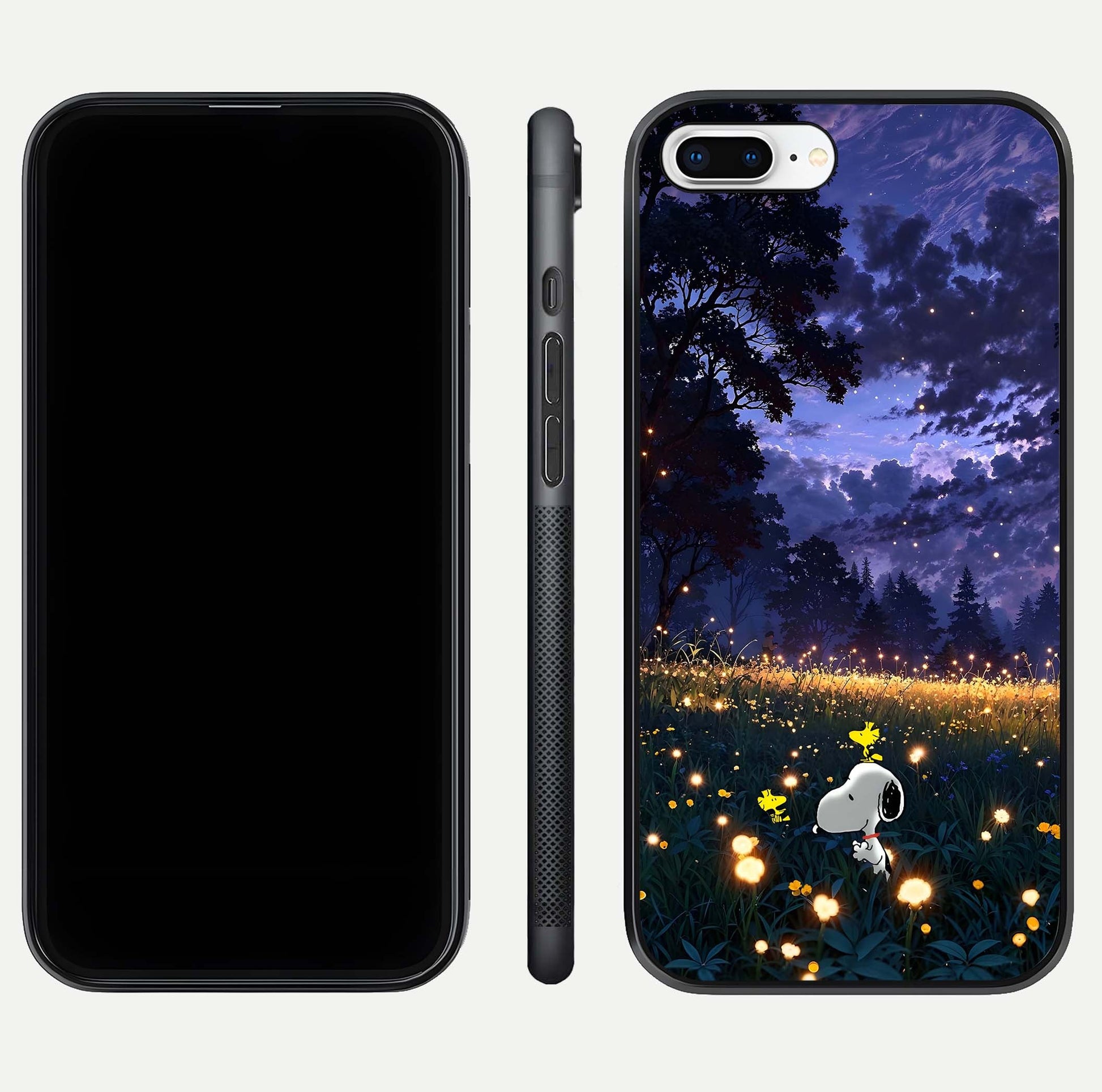 Firefly Meadow Magic Glass Case for iPhone 7 Plus dual-view layout displaying enchanting tones and curved edges