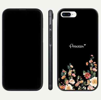 Floral Design Personalized Custom Name Glass Case for iPhone 7 Plus dual-view layout displaying artistic tones and curved finish
