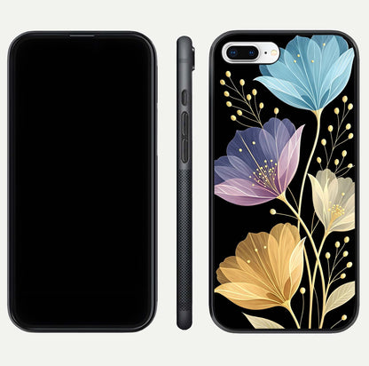Flower Bloom Glow Glass Case for iPhone 7 Plus dual-view layout displaying petal tones and curved glass edge