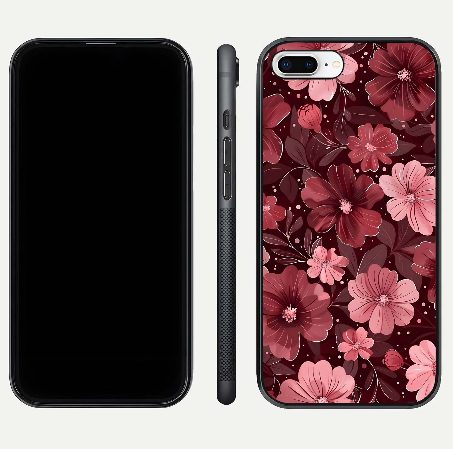 Flower Blush Bloom Glass Case for iPhone 7 Plus dual-view layout displaying HD print and smooth curves