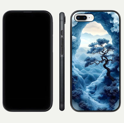 Frozen Serenity Gate Glass Case for iPhone 7 Plus dual-view layout displaying winter theme and smooth curves